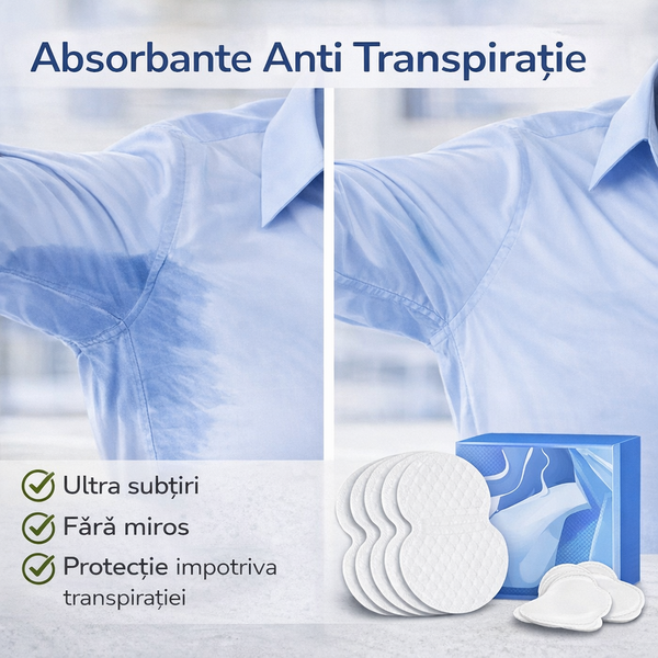 10+10 GRATISTampoane Absorbante Anti Transpiratie pentru axila, autoadezive, Unisex