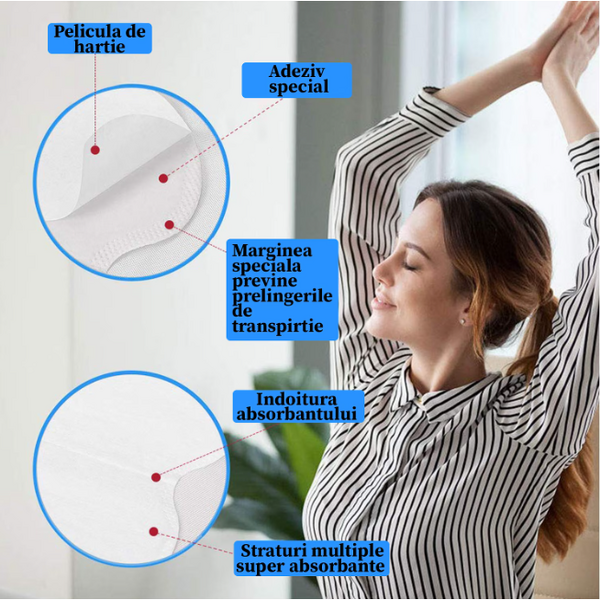 10+10 GRATISTampoane Absorbante Anti Transpiratie pentru axila, autoadezive, Unisex