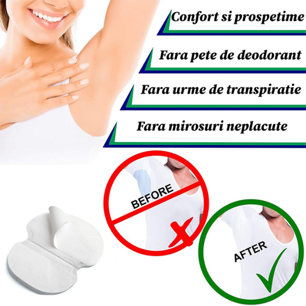 10+10 GRATISTampoane Absorbante Anti Transpiratie pentru axila, autoadezive, Unisex