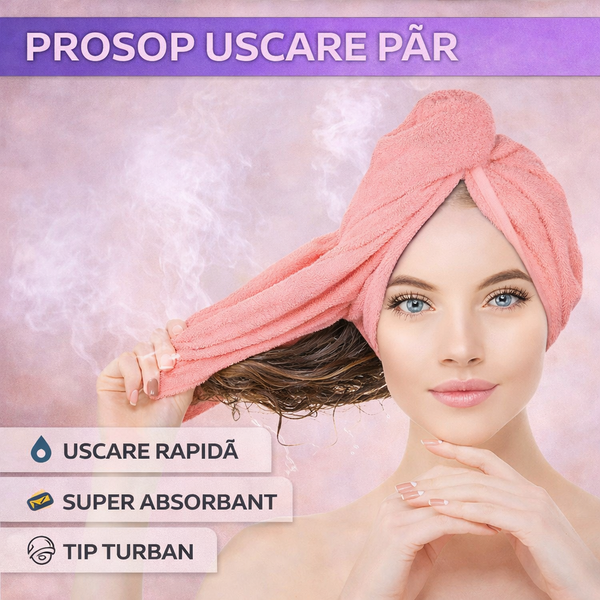 1+1 GRATIS Prosop pentru uscarea parului, tip Turban, din microfibra, Corai