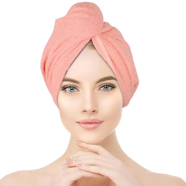 1+1 GRATIS Prosop pentru uscarea parului, tip Turban, din microfibra, Corai