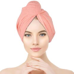 1+1 GRATIS Prosop pentru uscarea parului, tip Turban, din microfibra, Corai