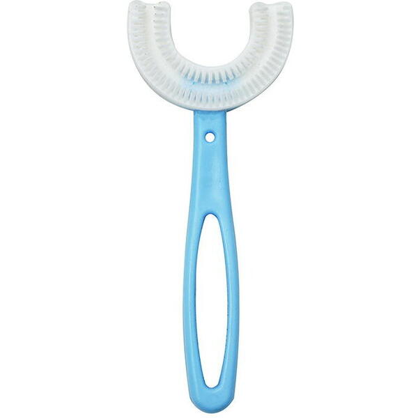 1+1 GRATIS Periuta de dinti pentru copii, 2-7 ani, in forma de U, din silicon, periaj si curatare gingii 360, Bleu