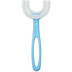 1+1 GRATIS Periuta de dinti pentru copii, 2-7 ani, in forma de U, din silicon, periaj si curatare gingii 360, Bleu
