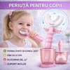 1+1 GRATIS Periuta de dinti pentru copii, 6-12 ani, cu capac protectie, in forma de U, din silicon, periaj si curatare gingii 360, Roz