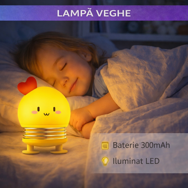 1+1 GRATIS Lampa de noapte, de veghe, pentru copii sau bebelusi, Portabila, Baterie Reincarcabila  300mAh, Galben