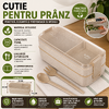 1+1 GRATIS Cutie de pranz alimentara, Lingura si Furculita Incluse, 750 ml, Bej, Din Material Ecologic