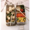 1+1 GRATIS Cutie de pranz alimentara, Lingura si Furculita Incluse, 750 ml, Bej, Din Material Ecologic