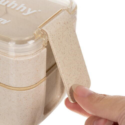 1+1 GRATIS Cutie de pranz alimentara, Lingura si Furculita Incluse, 750 ml, Bej, Din Material Ecologic