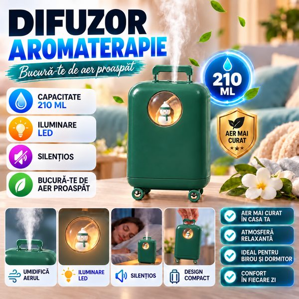 1+1 GRATIS Umidificator de aer cu ultrasunete, 210ML, cu iluminat LED, pentru casa si birou STH-5