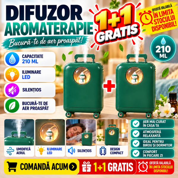 1+1 GRATIS Umidificator de aer cu ultrasunete, 210ML, cu iluminat LED, pentru casa si birou STH-5