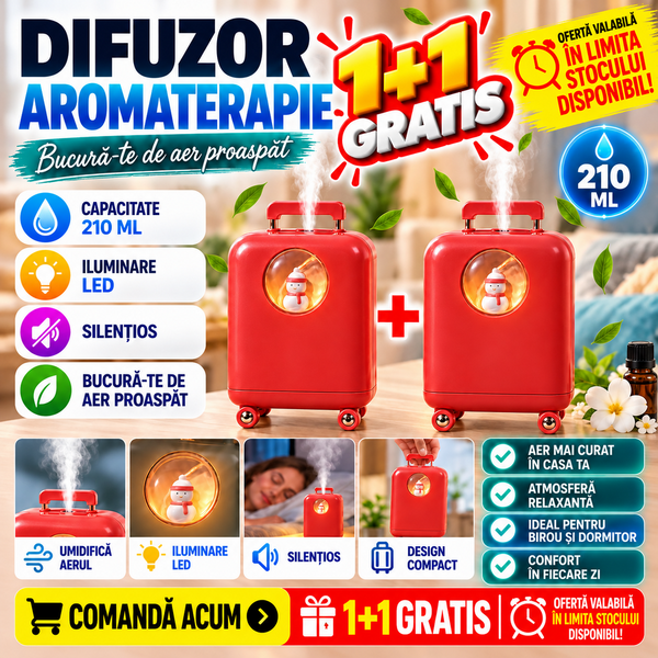 1+1 GRATIS Umidificator de aer cu ultrasunete, 210ML, cu iluminat LED, pentru casa si birou STH-47