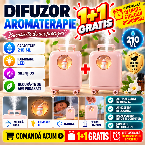 1+1 GRATIS Umidificator de aer cu ultrasunete, 210ML, cu iluminat LED, pentru casa si birou STH-44
