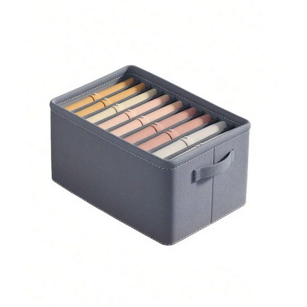 1+1 GRATIS Organizator imbracaminte cu 9 compartimente pentru blugi, pulovere, camasi, 44x30x20 Gri