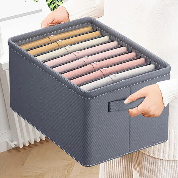 1+1 GRATIS Organizator imbracaminte cu 9 compartimente pentru blugi, pulovere, camasi, 44x30x20 Gri
