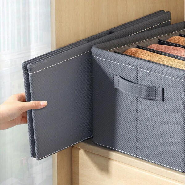 1+1 GRATIS Organizator imbracaminte cu 9 compartimente pentru blugi, pulovere, camasi, 44x30x20 Gri