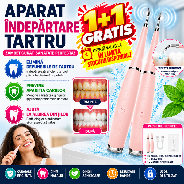 1+1 GRATIS Dispozitiv electric pentru indepartarea depunerilor de tartru, Roz