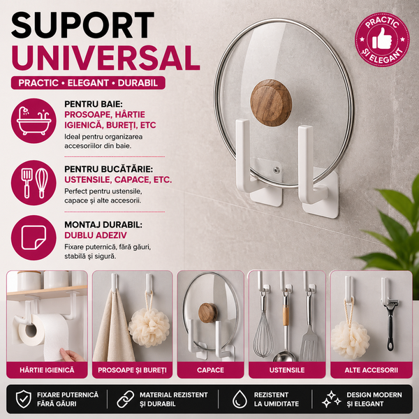 1+1 GRATIS Suport cu Banda Adeziva, pentru Multiple Utilizari in Baie sau Bucatarie