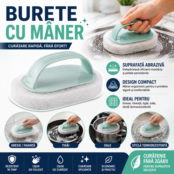 1+1 GRATIS Burete de curatat cu maner, Suprafata dura, Bleu