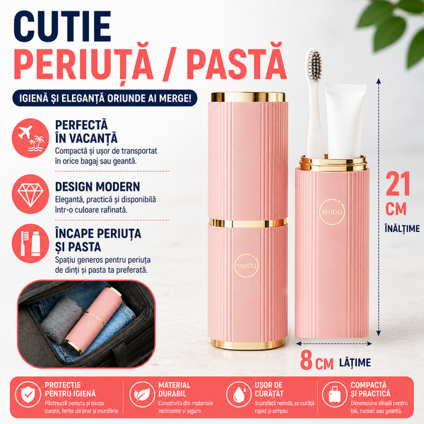 1+1 GRATIS Cutie protectie periuta si pasta de dinti, Roz