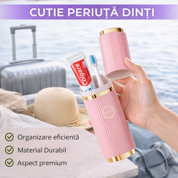 1+1 GRATIS Cutie protectie periuta si pasta de dinti, Roz