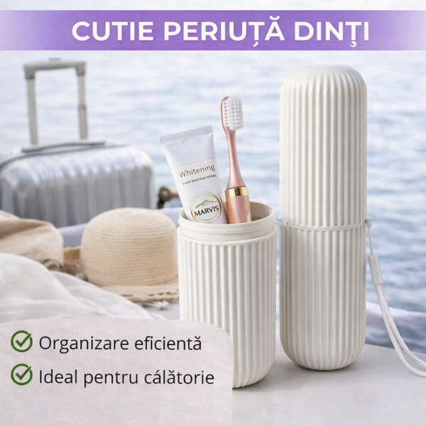 1+1 GRATIS Cutie protectie periuta si pasta de dinti, Ideal pentru calatorie, Alb