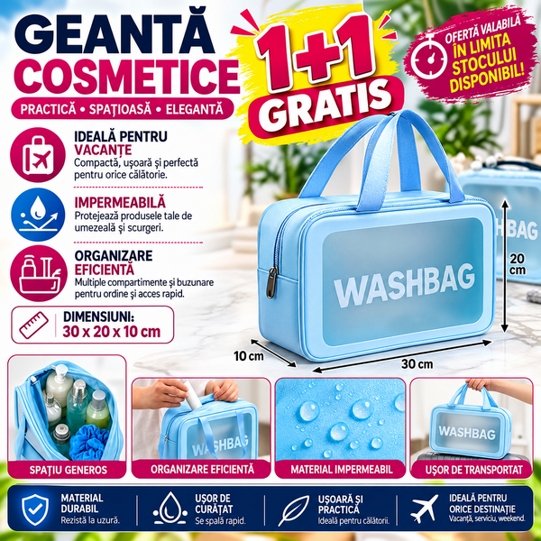 1+1 GRATIS Geanta cosmetice si lichide pentru voiaj, impermeabila