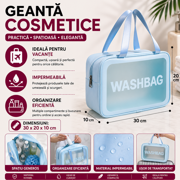 1+1 GRATIS Geanta cosmetice si lichide pentru voiaj, impermeabila