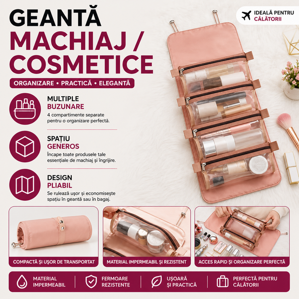 1+1 GRATIS Geanta pentru voiaj, organizator pentru cosmetice si machiaj
