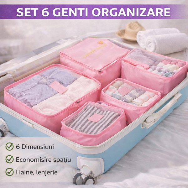 1+1 GRATIS Set 6 genti pentru organizare si depozitare valiza, Roz