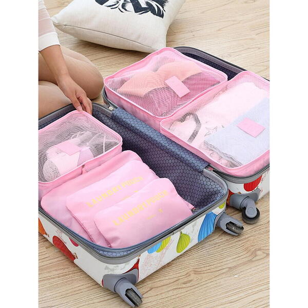 1+1 GRATIS Set 6 genti pentru organizare si depozitare valiza, Roz
