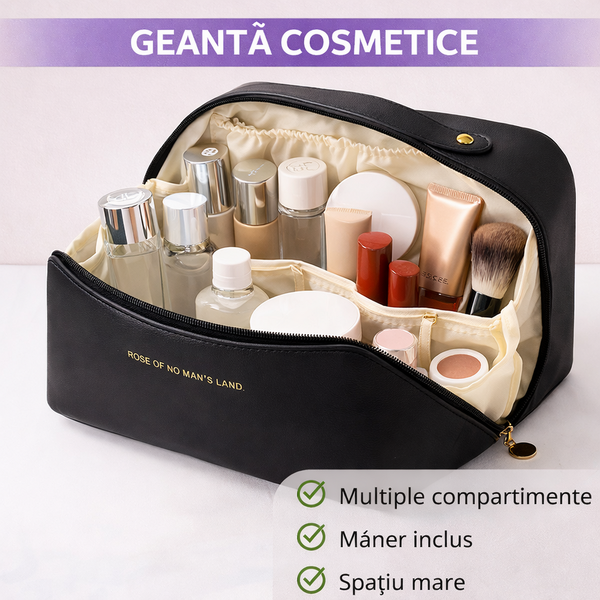 1+1 GRATIS Geanta cosmetice si parfumuri, cu maner, ideal geanta bagaj, Negru