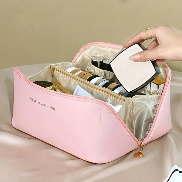 1+1 GRATIS Geanta cosmetice si parfumuri, cu maner, ideal geanta bagaj, Roz