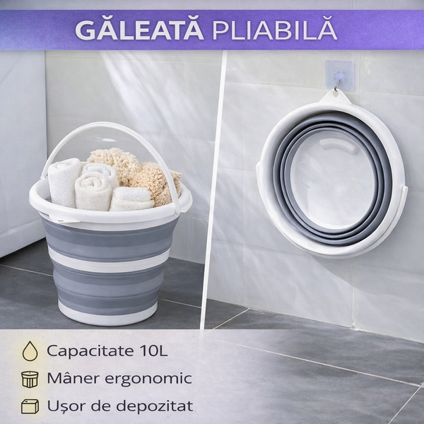 1+1 GRATIS Galeata pliabila, cu maner, Marime L - 10 Litri