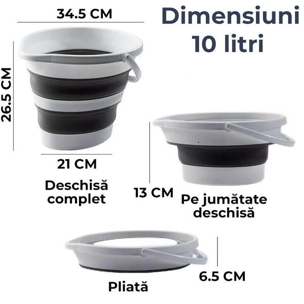 1+1 GRATIS Galeata pliabila, cu maner, Marime L - 10 Litri