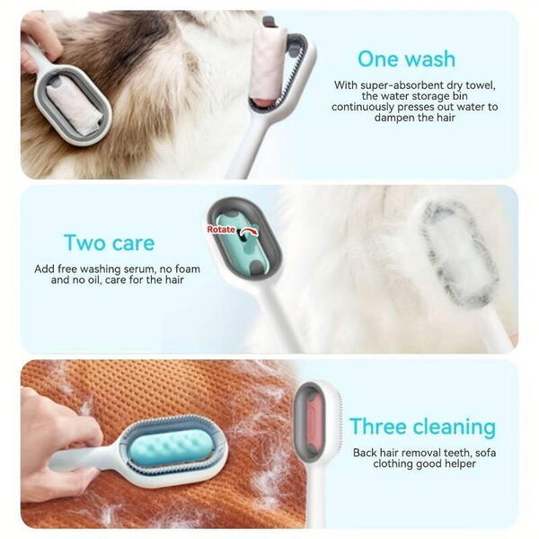 1+1 GRATIS Perie pentru ingrijirea animalelor de companie, indepartarea parului cazut, cu baza de autocuratare, piepteni tari si rola lipicioasa pentru scame, Verde