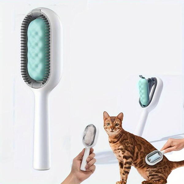 1+1 GRATIS Perie pentru ingrijirea animalelor de companie, indepartarea parului cazut, cu baza de autocuratare, piepteni tari si rola lipicioasa pentru scame, Verde