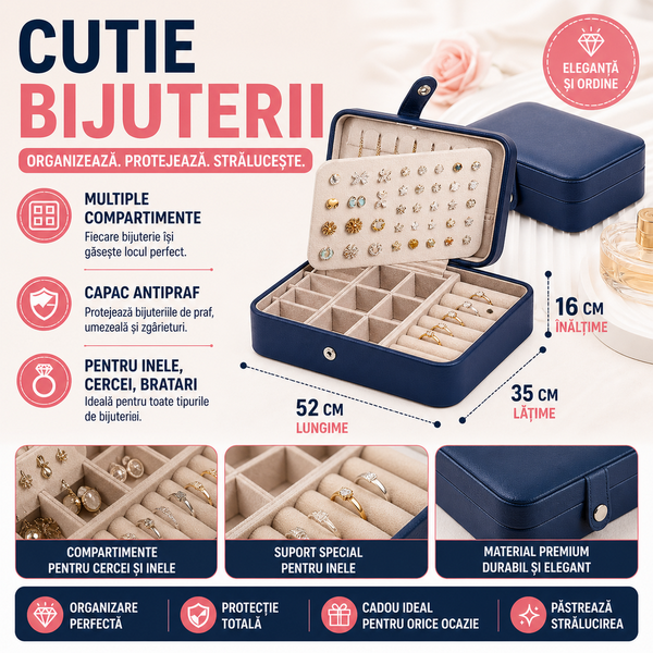 1+1 GRATIS Cutie organizatoare bijuterii, Poliuretan, 16x11x5cm