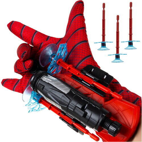 1+1 GRATIS Lansator de Sageti, Manusa lui SpiderMan, din material textil cu lansator si trei sageti, pentru copii