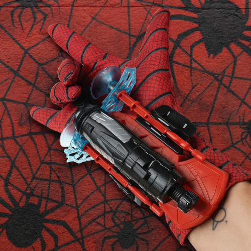 1+1 GRATIS Lansator de Sageti, Manusa lui SpiderMan, din material textil cu lansator si trei sageti, pentru copii