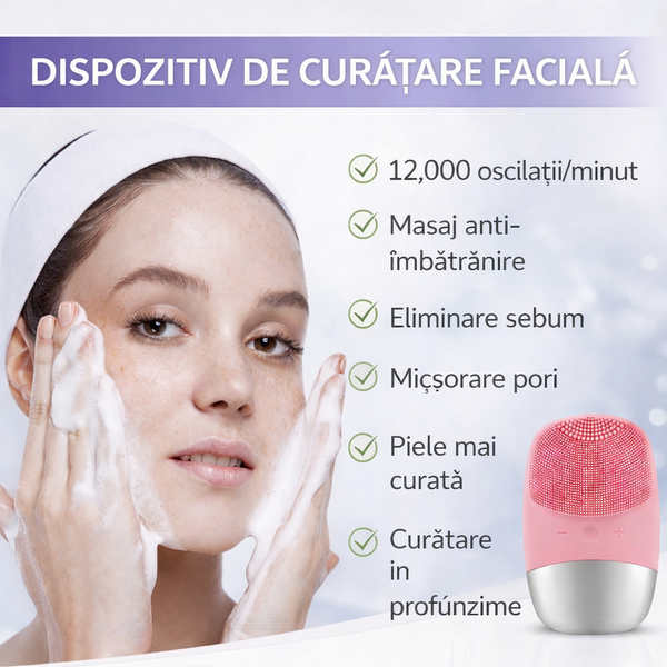 1+1 GRATIS Dispozitiv de curatare faciala portabil, 12000 oscilatii/minut, viteza ajustabila, acumulator 400mAh, tehnologie cu ioni negativi STH-55