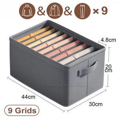 3+1 GRATIS Organizator imbracaminte cu 9 compartimente pentru blugi, pulovere, camasi, 44x30x20 Gri