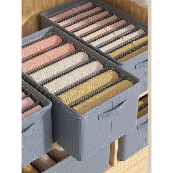 3+1 GRATIS Organizator imbracaminte cu 9 compartimente pentru blugi, pulovere, camasi, 44x30x20 Gri