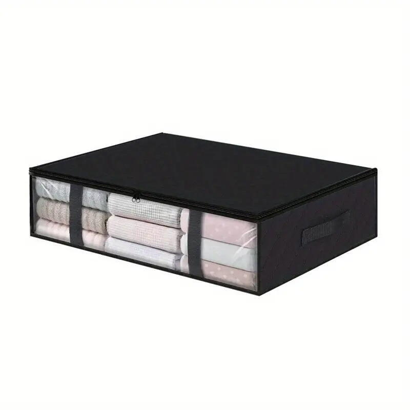 SMARTECH 1+1 GRATIS Geanta depozitare haine sub pat, Inchidere cu fermoar, Rezistent la praf si umiditate, Durabil, Respirabil, Usor de pliat si curatat, 60*45*15cm, Negru