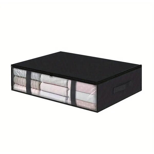 1+1 GRATIS Geanta depozitare haine sub pat, Inchidere cu fermoar, Rezistent la praf si umiditate, Durabil, Respirabil, Usor de pliat si curatat, 60*45*15cm, Negru