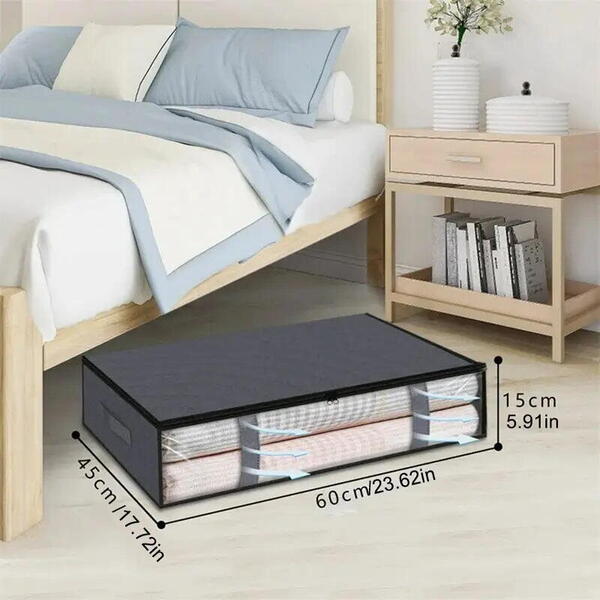 1+1 GRATIS Geanta depozitare haine sub pat, Inchidere cu fermoar, Rezistent la praf si umiditate, Durabil, Respirabil, Usor de pliat si curatat, 60*45*15cm, Negru