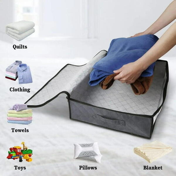 1+1 GRATIS Geanta depozitare haine sub pat, Inchidere cu fermoar, Rezistent la praf si umiditate, Durabil, Respirabil, Usor de pliat si curatat, 60*45*15cm, Negru