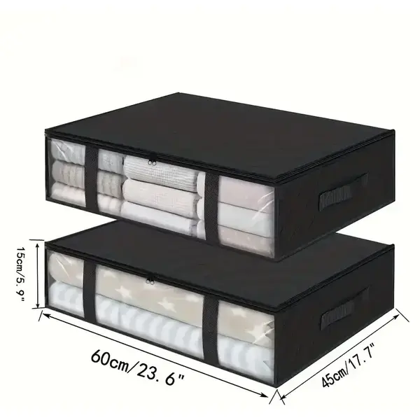 1+1 GRATIS Geanta depozitare haine sub pat, Inchidere cu fermoar, Rezistent la praf si umiditate, Durabil, Respirabil, Usor de pliat si curatat, 60*45*15cm, Negru