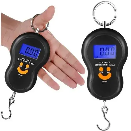 Cantar digital suspendat pentru bagaje si pescuit, cu carlig,  capacitate maxima 50 kg, afisaj LCD, functie HOLD, 21 x 7 cm