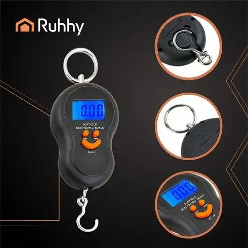 Cantar digital suspendat pentru bagaje si pescuit, cu carlig,  capacitate maxima 50 kg, afisaj LCD, functie HOLD, 21 x 7 cm